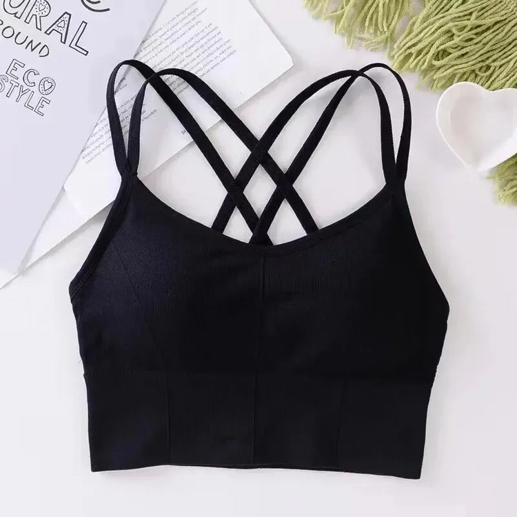 Sexy women Tops back cross strap tank top push up running sports bra breathable soft fitness beauty solid color yoga bra - Homevera