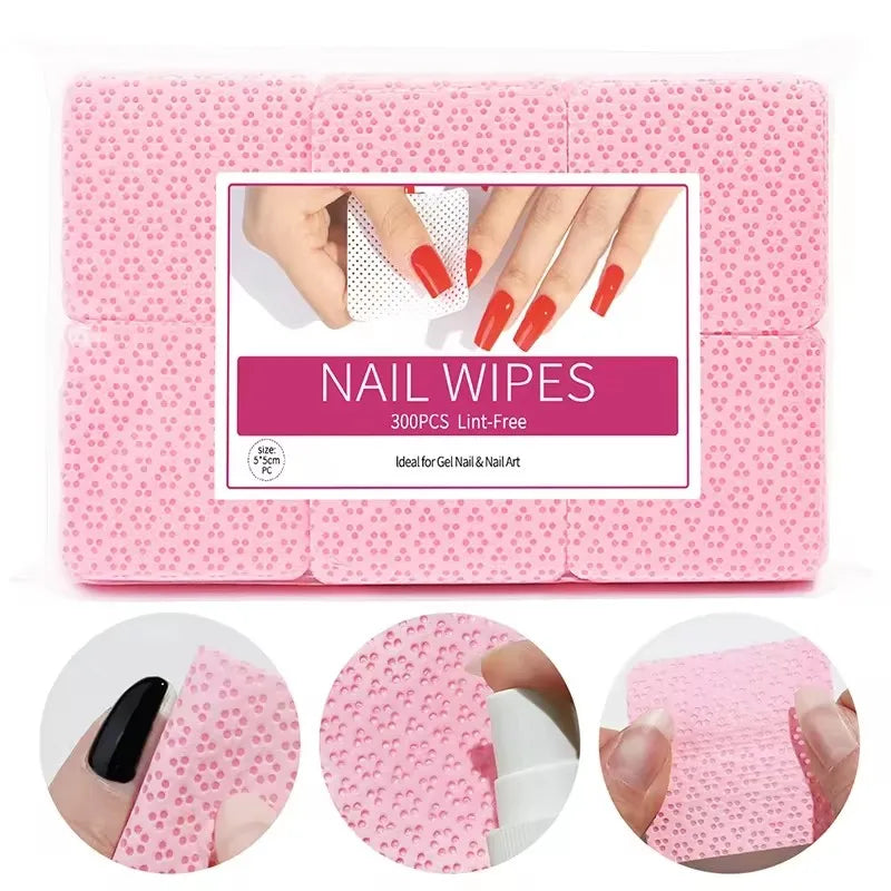 300pcs Cotton Gel Nail Polish Remover Wipes Nail Cleaning Pads Non Woven Lint-Free Nail Pads For Beauty Salon Nail Art Tool - Homevera