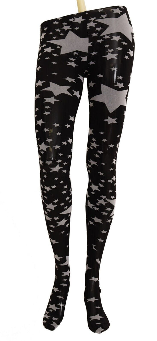 Black White Stars Print Nylon Stockings