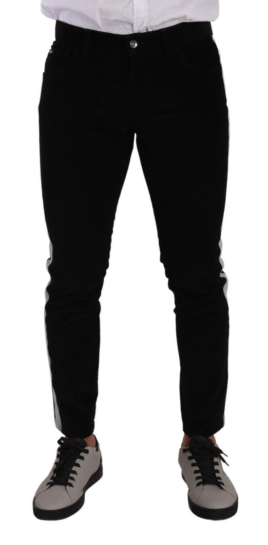 Black Cotton Stretch Skinny Corduroy Jeans