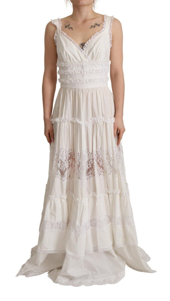 White Cotton Tiered Long Maxi A-line Dress