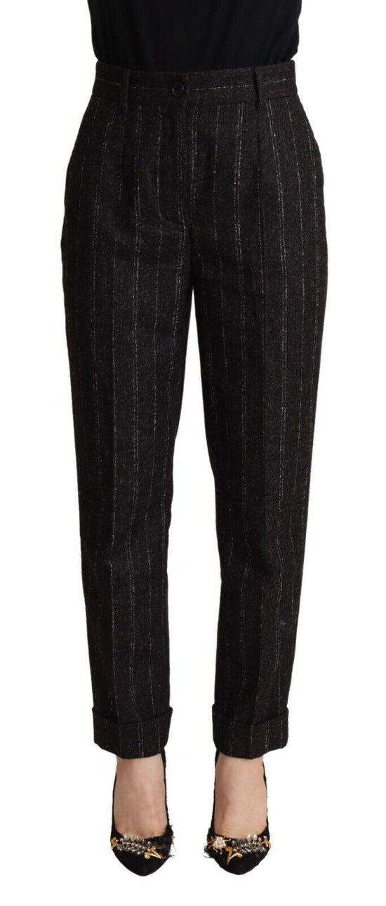 Black Striped High Waist Tapered Pants