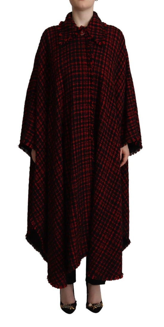 Black Red Cotton Checkered Over Coat Jacket