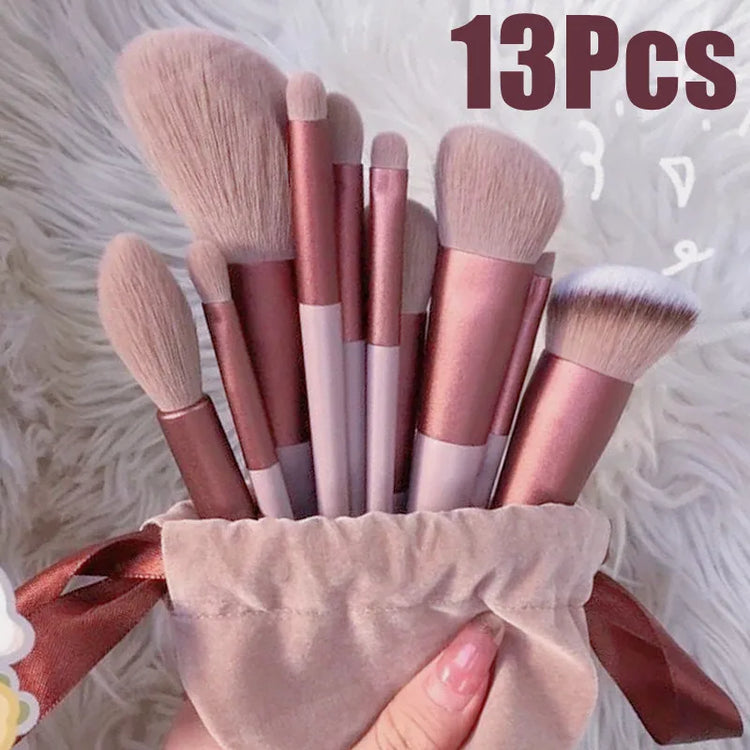 13 PCS Makeup Brushes Set Eye Shadow Foundation Women Cosmetic Brush Eyeshadow Blush Beauty Soft Make Up Tools Bag - Homevera