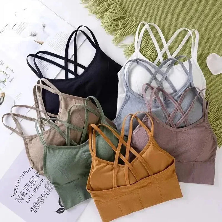 Sexy women Tops back cross strap tank top push up running sports bra breathable soft fitness beauty solid color yoga bra - Homevera