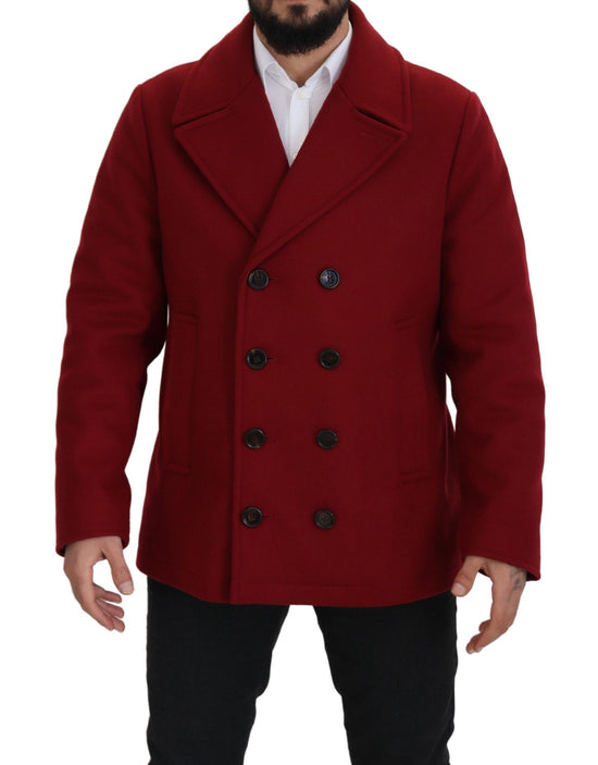 Red Wool Double Breasted Coat Jacket