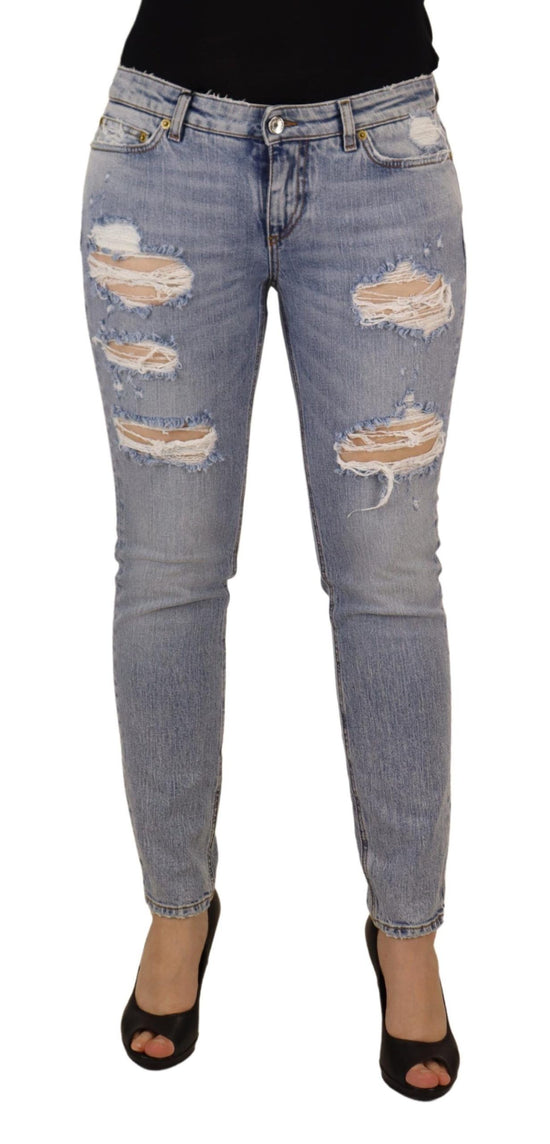 Blue Cotton Stretch Skinny Low Waist Denim Jeans