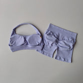 Sexy Halter Neck Beautiful Back High Waist Peach Sports Bras Shorts Suit Pilates Gathering Yoga Vest Training Fitness Bra Sets - Homevera