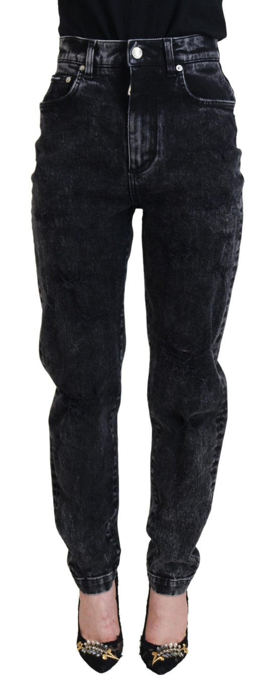 Black Washed Cotton High Waist Denim Jeans