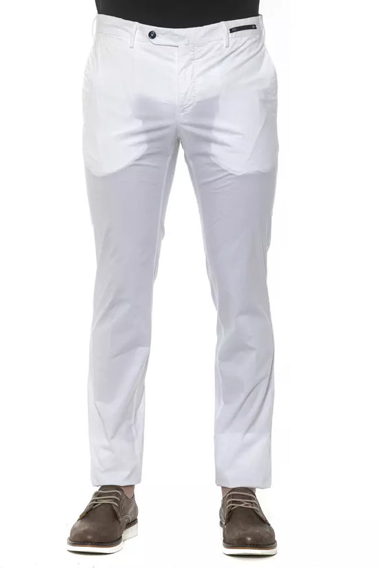 White Cotton Men Slim Trouser