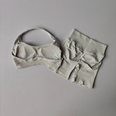 Sexy Halter Neck Beautiful Back High Waist Peach Sports Bras Shorts Suit Pilates Gathering Yoga Vest Training Fitness Bra Sets - Homevera