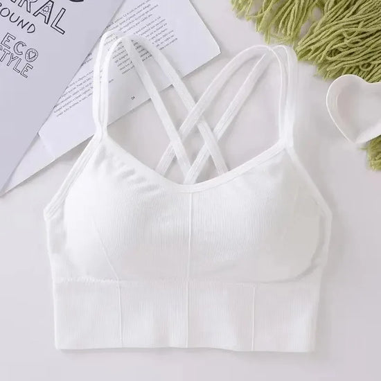 Sexy women Tops back cross strap tank top push up running sports bra breathable soft fitness beauty solid color yoga bra - Homevera