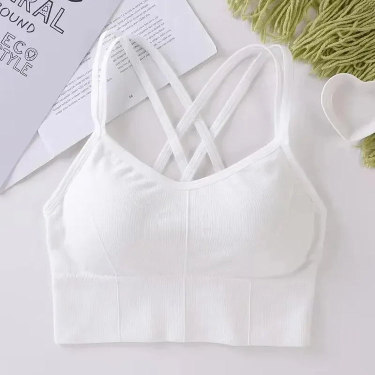 Sexy women Tops back cross strap tank top push up running sports bra breathable soft fitness beauty solid color yoga bra - Homevera