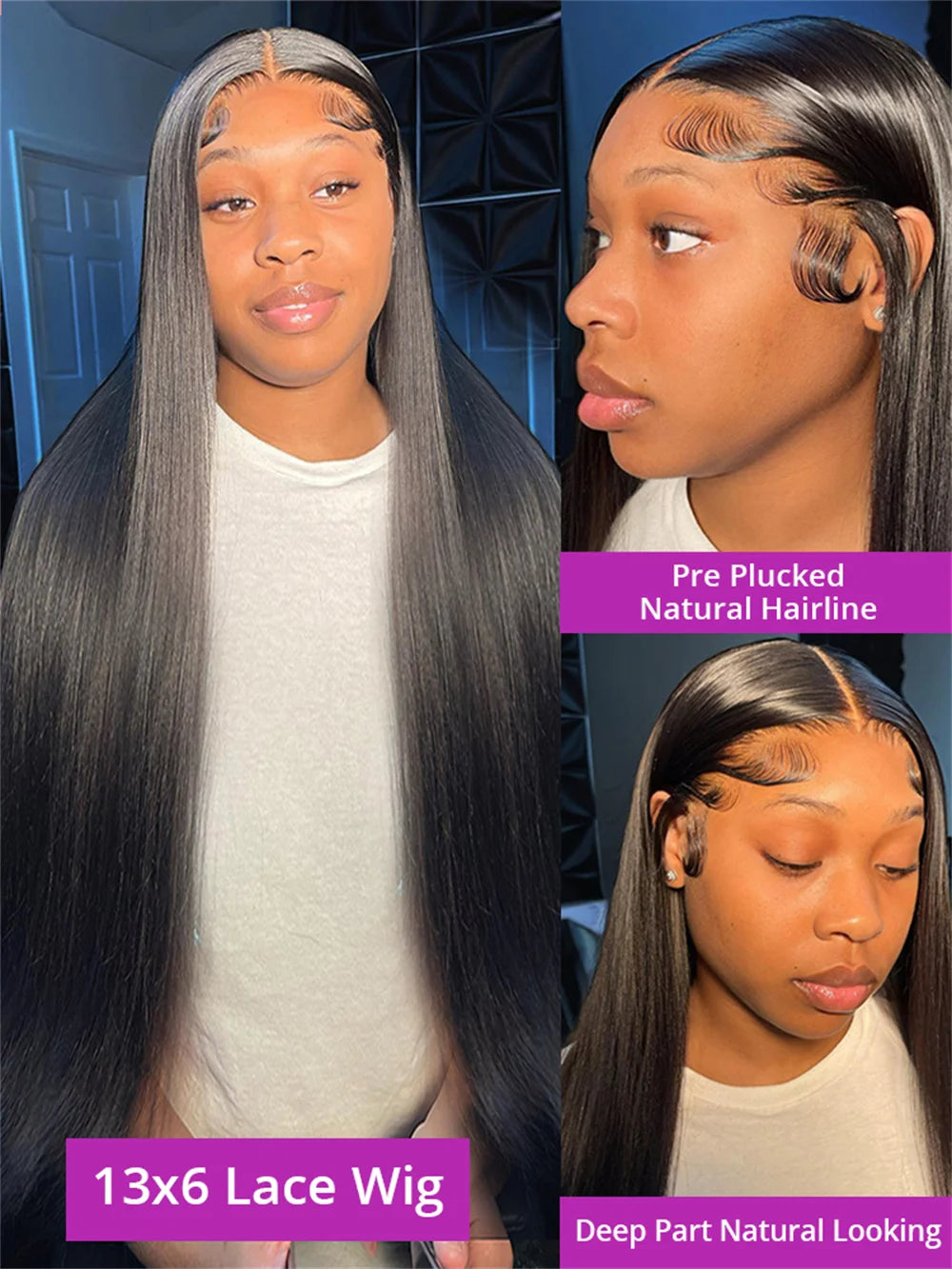 250 High Desity 50 Inch Bone Straight Human Hair Lace Frontal Wigs 13x6 13x4 HD Lace Front Human Hair Wigs PrePlucked For Women - Homevera