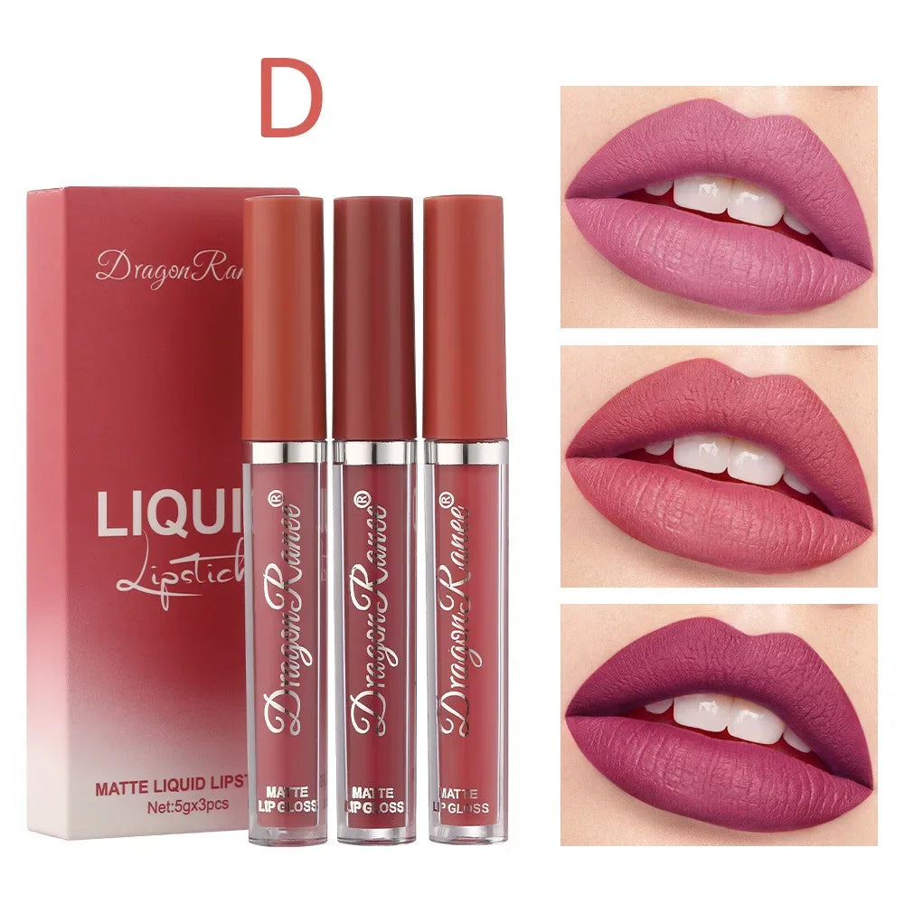 3 PCS Liquid Lipsticks Set Long Lasting Make Up For Women Korean Beauty Cosmetics Matte Lipsticks Waterproof Long lasting - Homevera