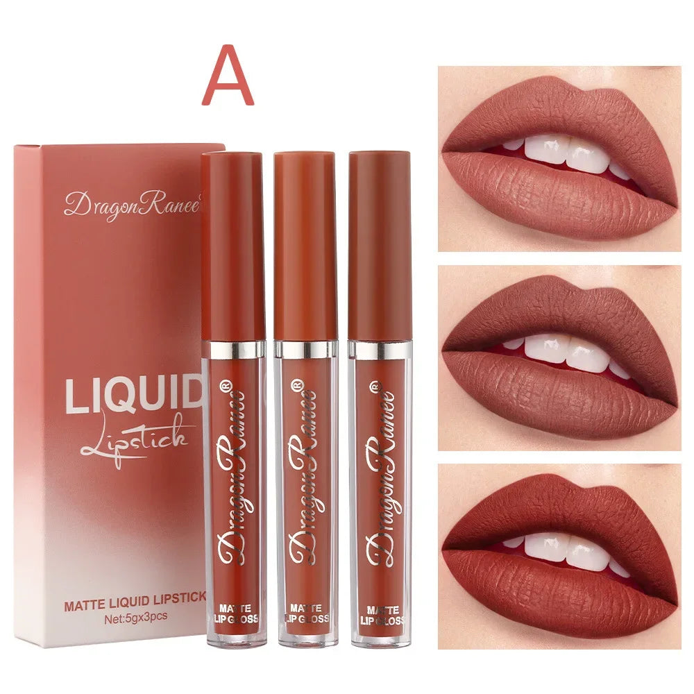 3 PCS Liquid Lipsticks Set Long Lasting Make Up For Women Korean Beauty Cosmetics Matte Lipsticks Waterproof Long lasting - Homevera
